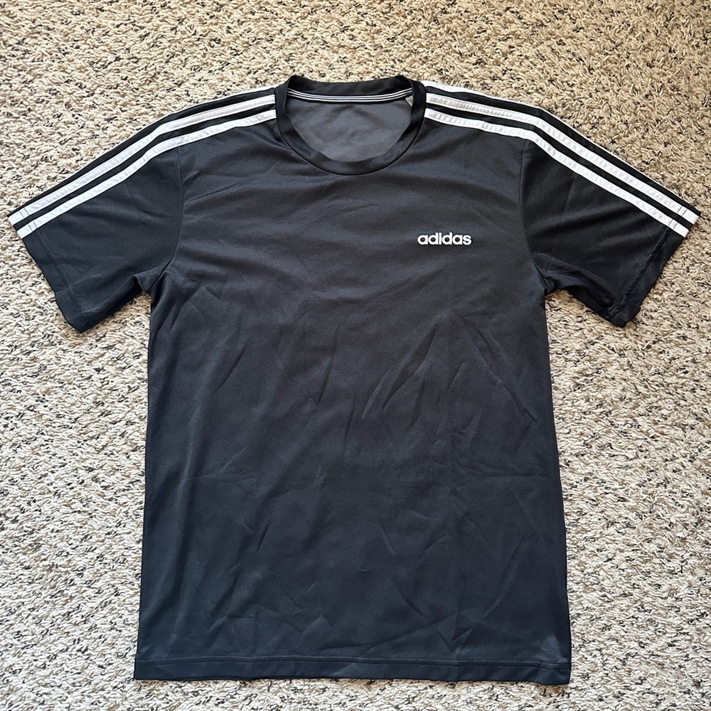 Adidas Black Short Sleeve Tee with Iconic Stripes